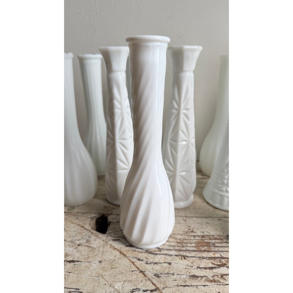 Vintage Milk Glass Bud Vases Set of 12 Assorted Patterns Wedding Decor - Picture 4 of 9